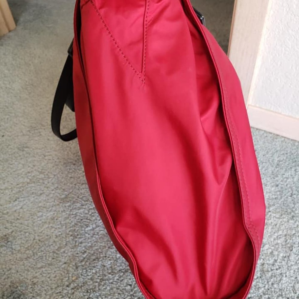 Burberry, Buckleigh Red Nylon/ Black Leather Tote w/  Side Toggles - Picture 10 of 15